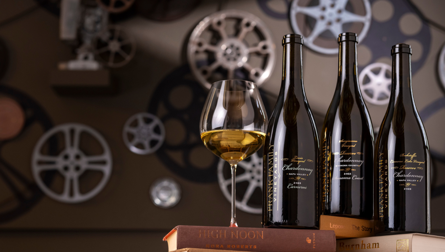 Frank Family reserve Chardonnays in the Hollywood room. 