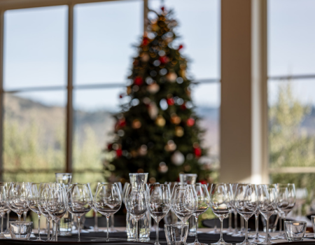 Tables set at the Holiday Tasting Seminar