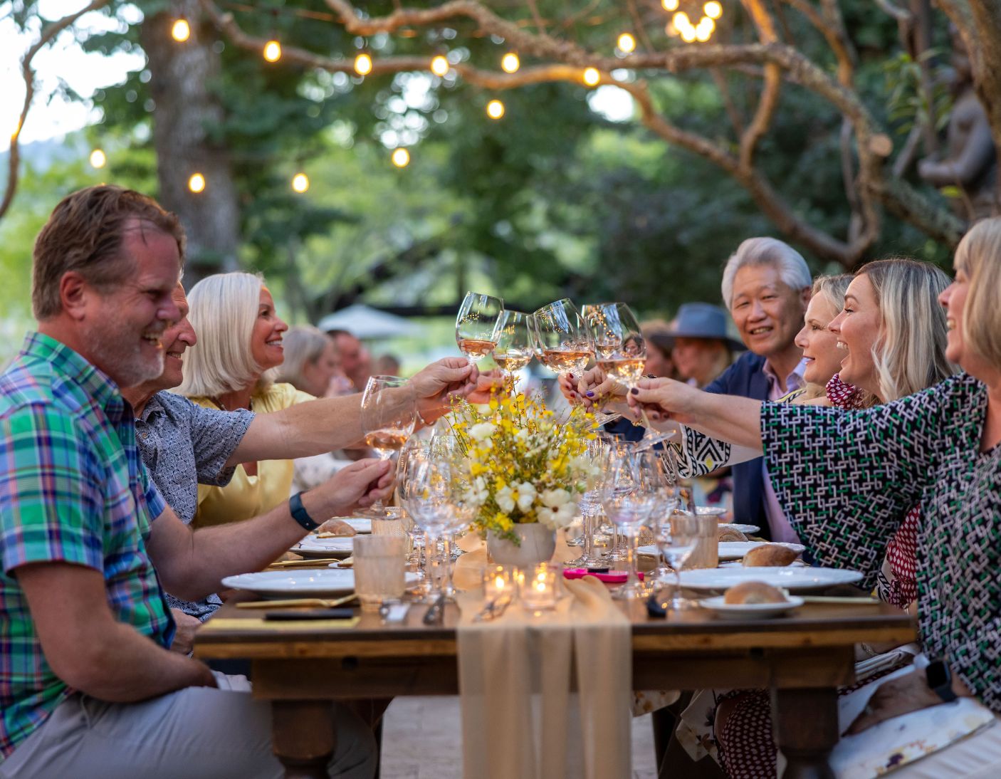 Wine being poured for guests at Frank Family's Harvest Dinner.